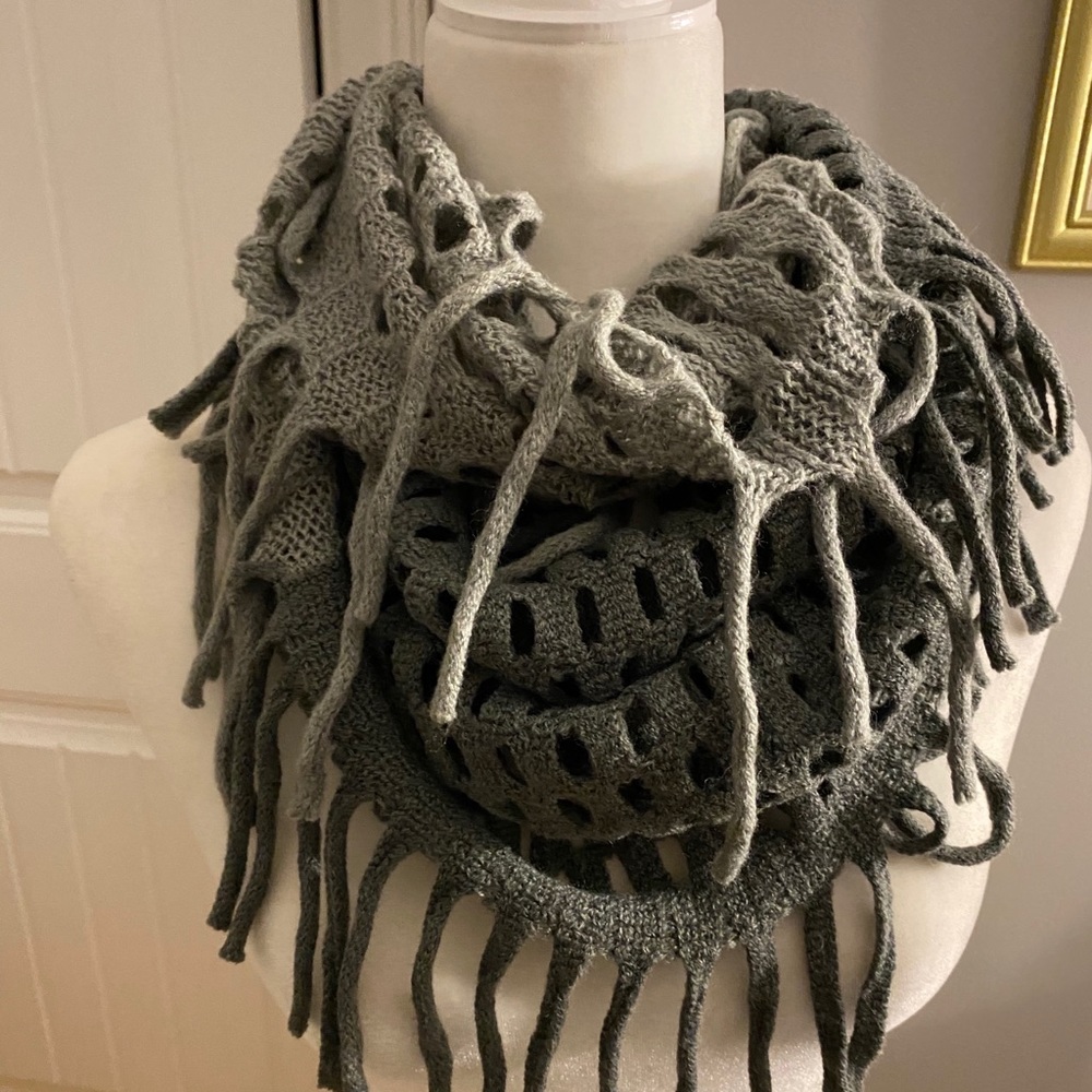 Fringe Scarf. Infinity Gray. NWOT